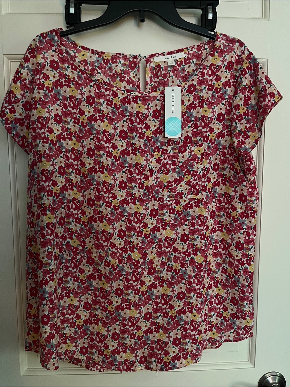 Fun2fun Floral Cap-Sleeve Women’s Top - Raspberry Multi